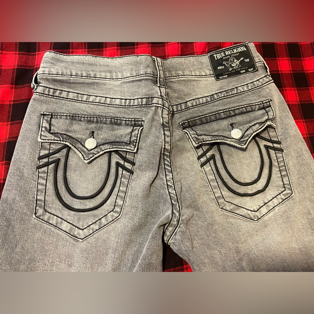 True Religion Super T Flap Gray Denim with Black Accents